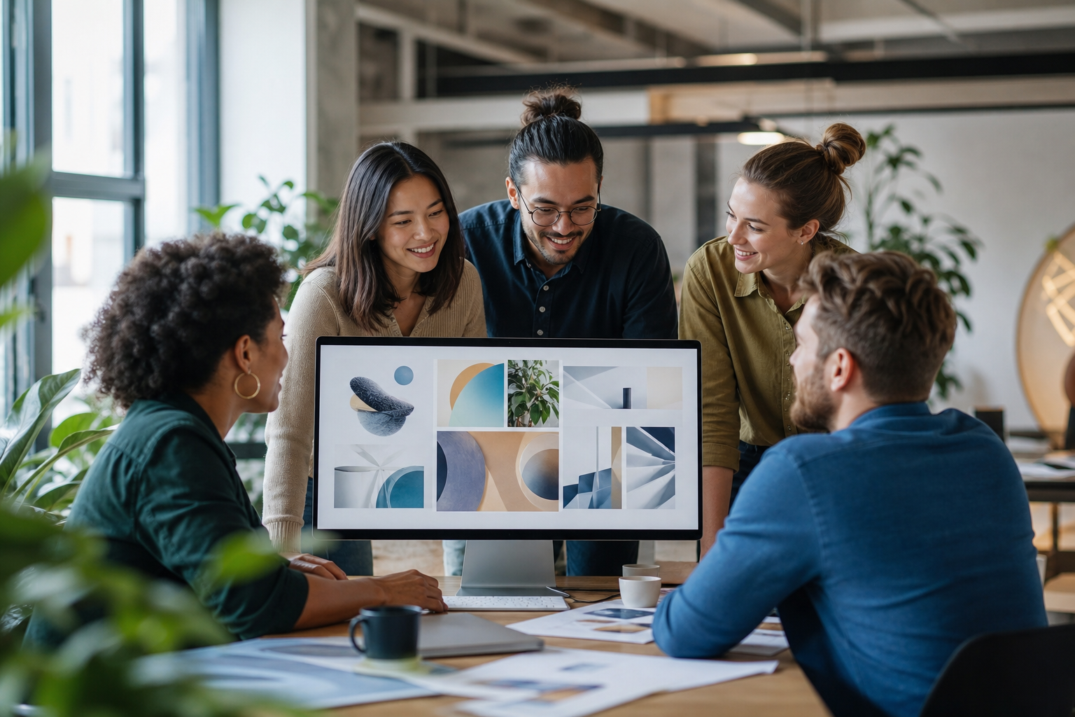 Team in business reviewing AI generated documents